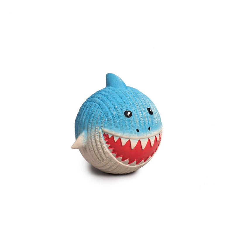 HuggleHounds Ruff-Tex Latex Ball Dog Toy - Dog Toys Rubber, Puppy Toys, Puppy Essentials, Heavy Duty Squeaky Ball for Small, Medium & Large Dogs, All Breeds - Finn The Shark, Large - Image 1